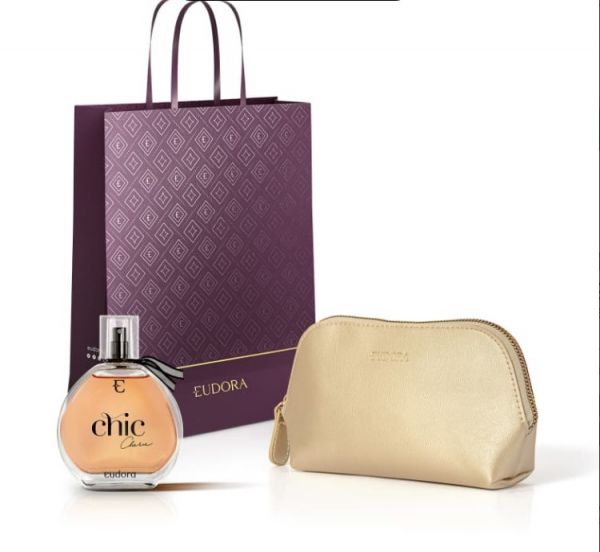 bo Desodorante Colônia Chic Chérie 95ml + Nécessaire Dourado Arredondado Eudora Collection  CÓDIGO 9