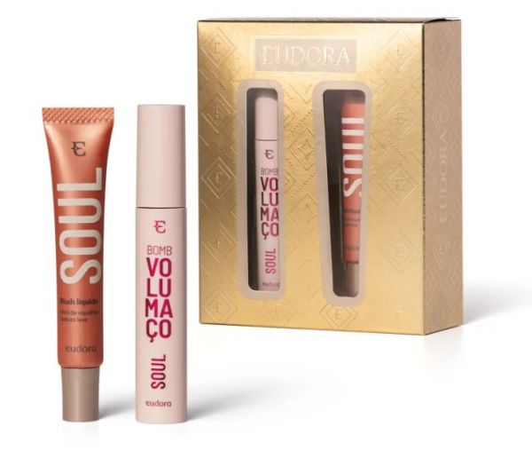 Kit Presente de Natal Eudora Soul: Máscara De Cílios Vol+ Blush Líquido Pêssego Saud. CÓDIGO 9261-42